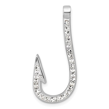 Sterling Silver Rhodium-Plated Polished Crystal Hook Pendant