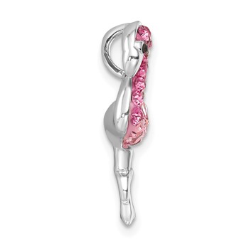 Sterling Silver Rhodium-plated Polished Pink Crystal Flamingo Chain Slide — alternate view