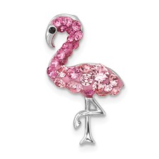 Image of Sterling Silver Rhodium-plated Polished Pink Crystal Flamingo Chain Slide