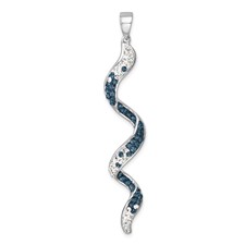Image of Sterling Silver Rhodium-Plated Polished Long Crystal Twirl Wave Pendant