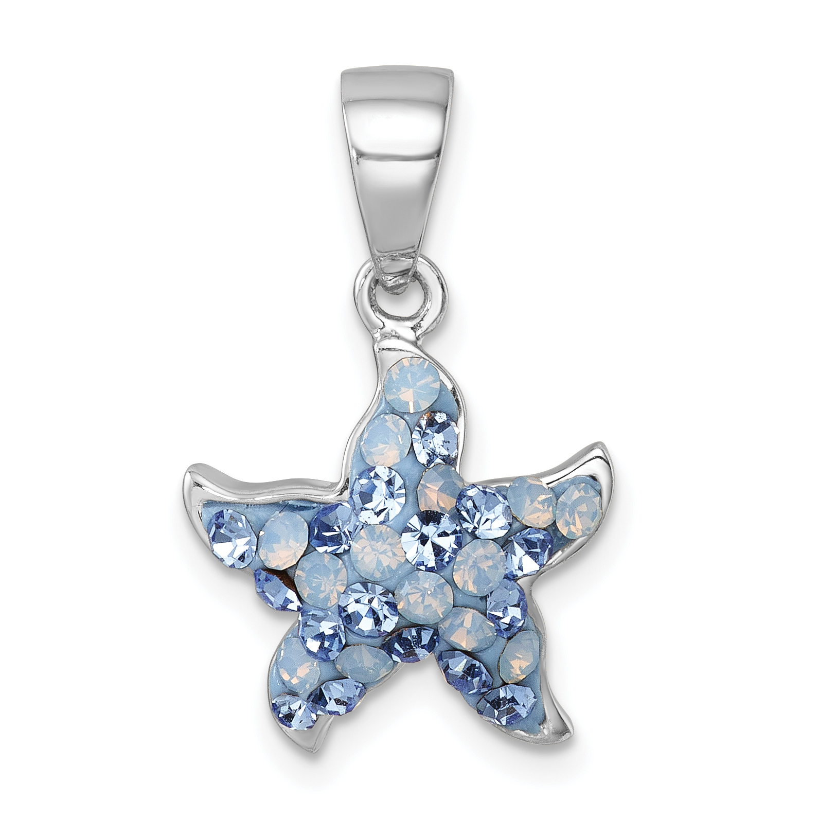 Sterling Silver Rhodium-plated Polished Blue Crystal Starfish