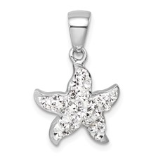 Image of Sterling Silver Rhodium-plated Polished White Crystal Starfish Pendant