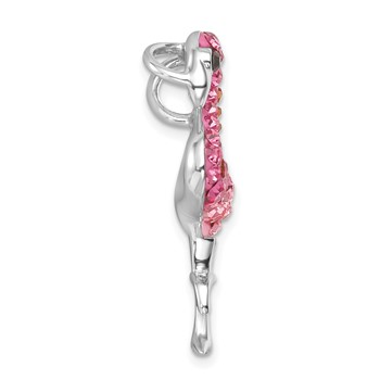 Sterling Silver Rhodium-plated Polished Pink Crystal Flamingo Pendant — alternate view