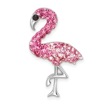 Sterling Silver Rhodium-plated Polished Pink Crystal Flamingo Pendant