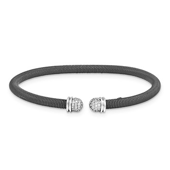 Sterling Silver black rhod 7.25 Cuff Bypass CZ Bangle