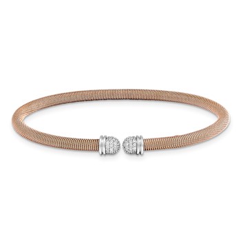 Sterling Silver RG 7.25 plated Cuff Bypass CZ Bangle