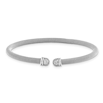 Sterling Silver Rhodium 8 plated Cuff Bypass CZ Bangle