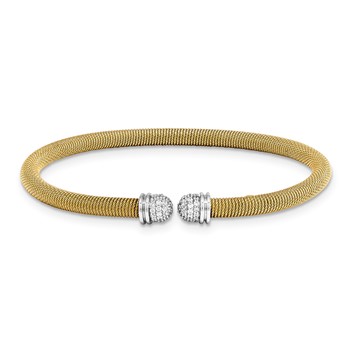 Sterlling Silver YG 7.25" plated Cuff Bypass CZ Bangle