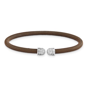 Sterling Silver chocolate 7.25 plated Cuff Bypass CZ Bangle