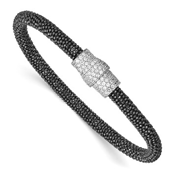 Sterling Silver Blk Rh Mesh 7.25 Magnetic Clasp Bracelet