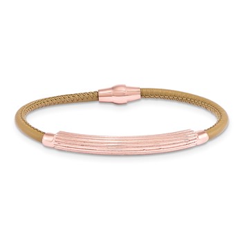 Sterling Silver Tan Leather & RG Plate Small Bracelet