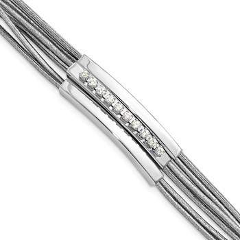 Sterling Silver Rhodium-plated CZ 6-Strand Silver Leather Bracelet — alternate view