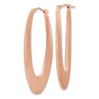 Sterling Silver Rose Gold-plated Elongated Brushed Oval Hoops — alternate view