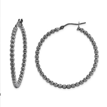Sterling Silver Bead Hoop Earring-blk