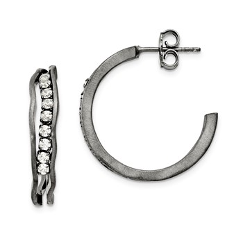 Sterling Silver Satin finish post hoop earring with stones-Black