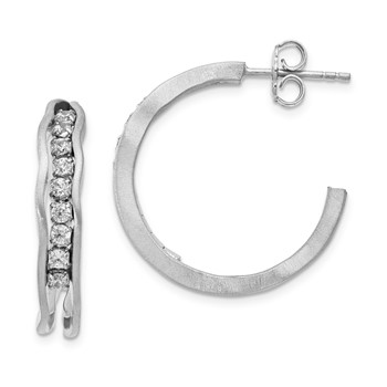 Sterling Silver Satin finish post hoop earring with stones-Rh
