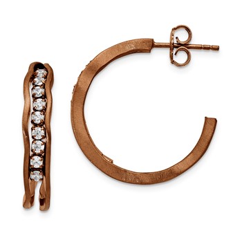 Sterling Silver Satin finish post hoop earring with stones-chocolate