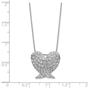 Sterling Silver CZ Heart Wing Pendant with 18" chain — alternate view