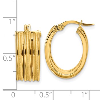 14K YG Three row with Satin Finish Hoop Earrings — alternate view