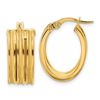 14K YG Three row with Satin Finish Hoop Earrings