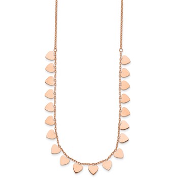 14K RG Hearts 16in + 2in Ext shiny finish Necklace