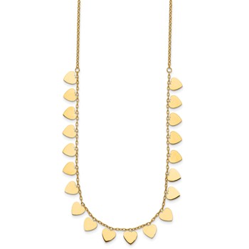 14K YG Hearts 16in + 2in Ext shiny finish Necklace