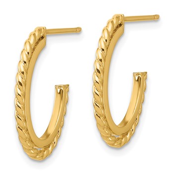 14K YG High Polish and Rope Hoop Earrings — alternate view