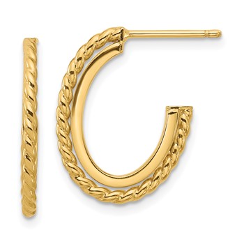 14K YG High Polish and Rope Hoop Earrings