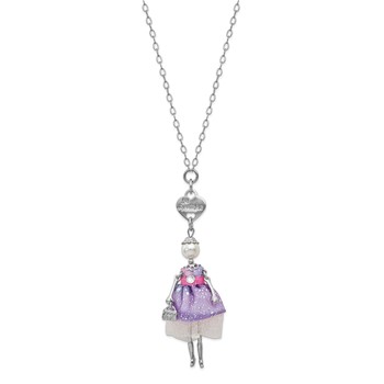 Le Amiche Silver-tone Sim.Pearl Strass Crystal Pink/Purple Doll Necklace