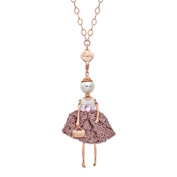 Le Amiche Rose-tone Sim.Pearl Pink Strass Crystal Lace Charm w/Chain