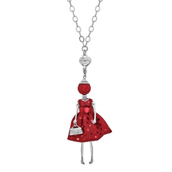 Le Amiche Silver-tone Red Strass Crystal Doll Charm w/Chain