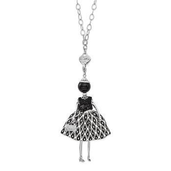 Le Amiche Silver-tone Onyx Strass Crystal Black/White Doll Charmw/Chain