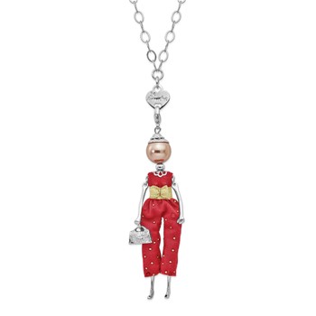 Le Amiche Silver-tone Sim.Pearl Red Pants Doll Charm w/Chain
