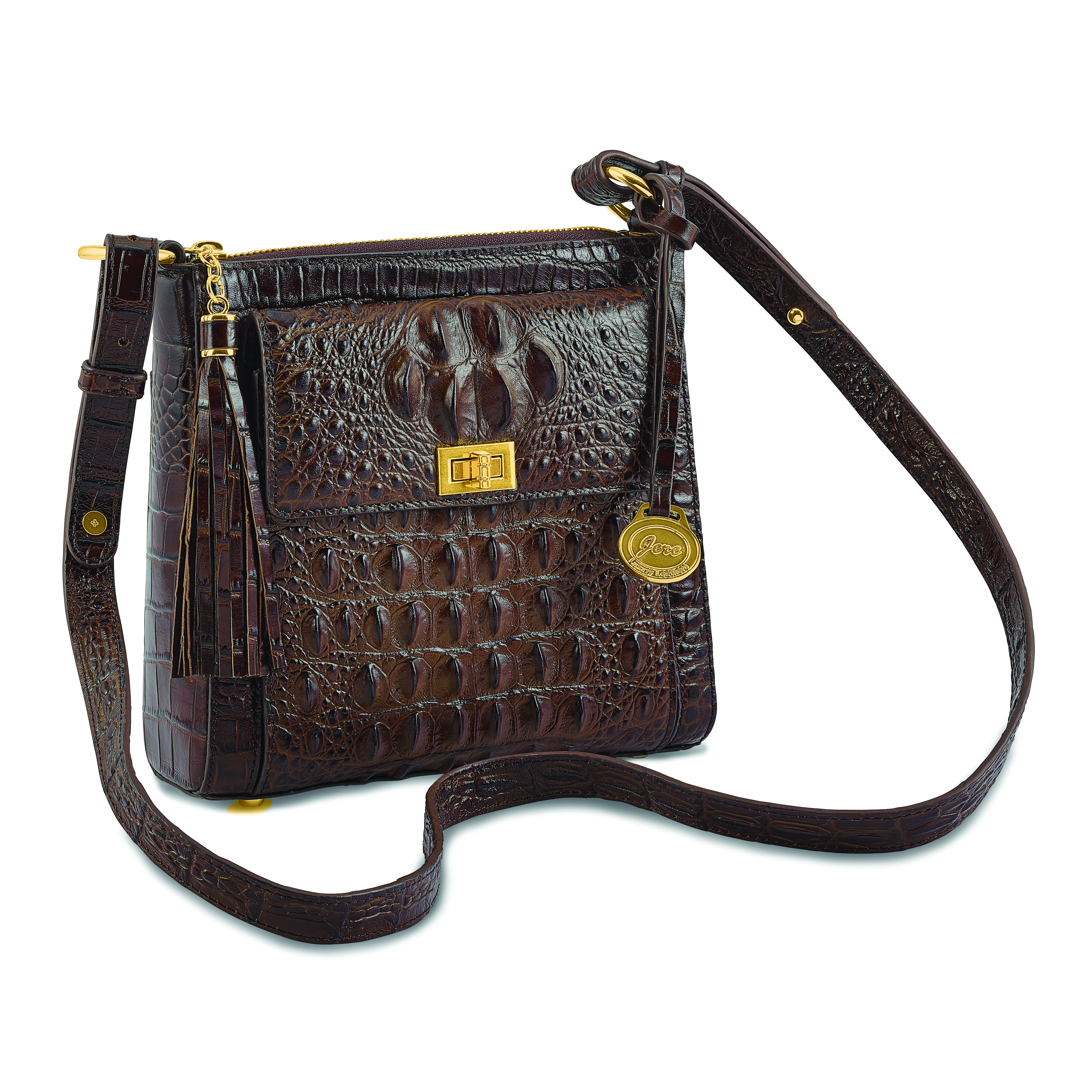 Luxury Top Grain Leather Croc Texture Dark Brown Organizer Crossbody Bag Luxury Gifts By Jere