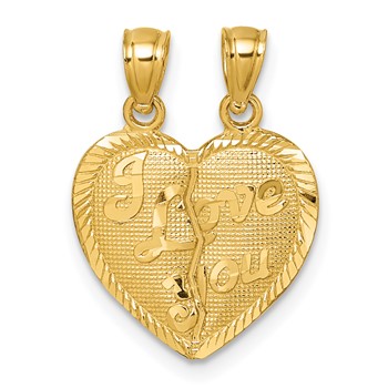 14k Polished Diamond-cut I LOVE YOU 2-Piece Break Apart Heart Pendant