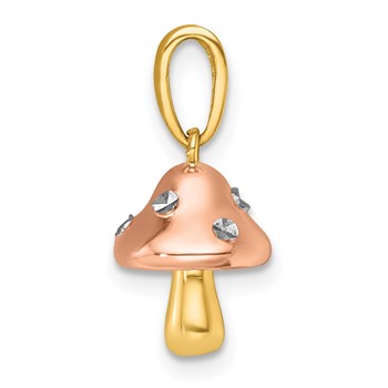 14k with White Rhodium and Rose-plating Polished 3-D Mushroom Charm — alternate view