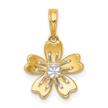 14k with White Rhodium Polished Blooming Flower Charm