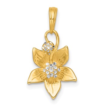 14k with White Rhodium Polished Blooming Flower Charm