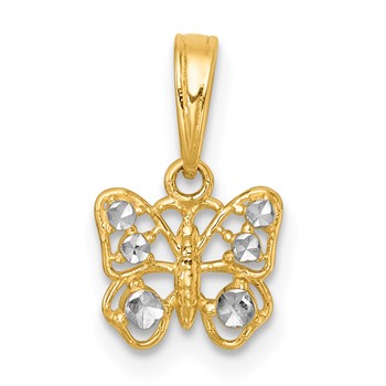 14k with White Rhodium Polished Butterfly Charm