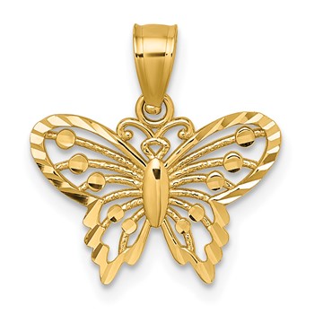 14k Polished and Diamond-cut Cut-out Butterfly Pendant