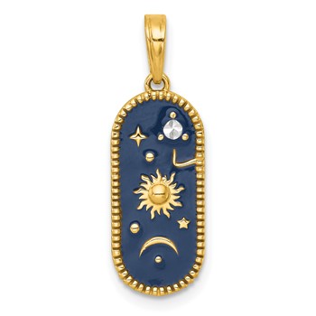 14k with White Rhodium Polished Blue Enamel Sun Moon and Stars Charm