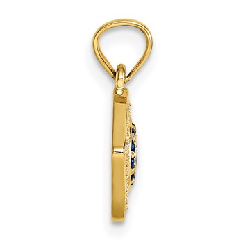 14k Polished Lab Created Blue Spinel and CZ Evil Eye Charm Pendant — alternate view