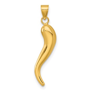 14k Polished Hollow 3-D Italian Horn Pendant