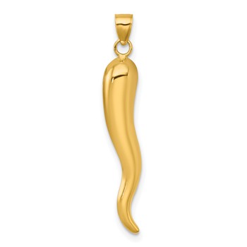 14k Polished Hollow 3-D Italian Horn Pendant