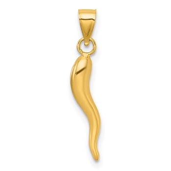 14k Polished Hollow 3-D Italian Horn Pendant