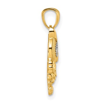 14k and White Rhodium Polished and Textured Owl Pendant — alternate view