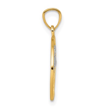 14k and White Rhodium Textured Owl Sitting In Tree In Circle Pendant — alternate view