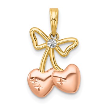 14k with White Rhodium and Rose-plating Polished Heart Cherries Charm