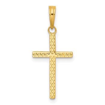 14k Polished Textured Cross Pendant
