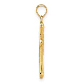 14k Polished and Diamond-cut Grooved Hollow Back Cross Pendant — alternate view